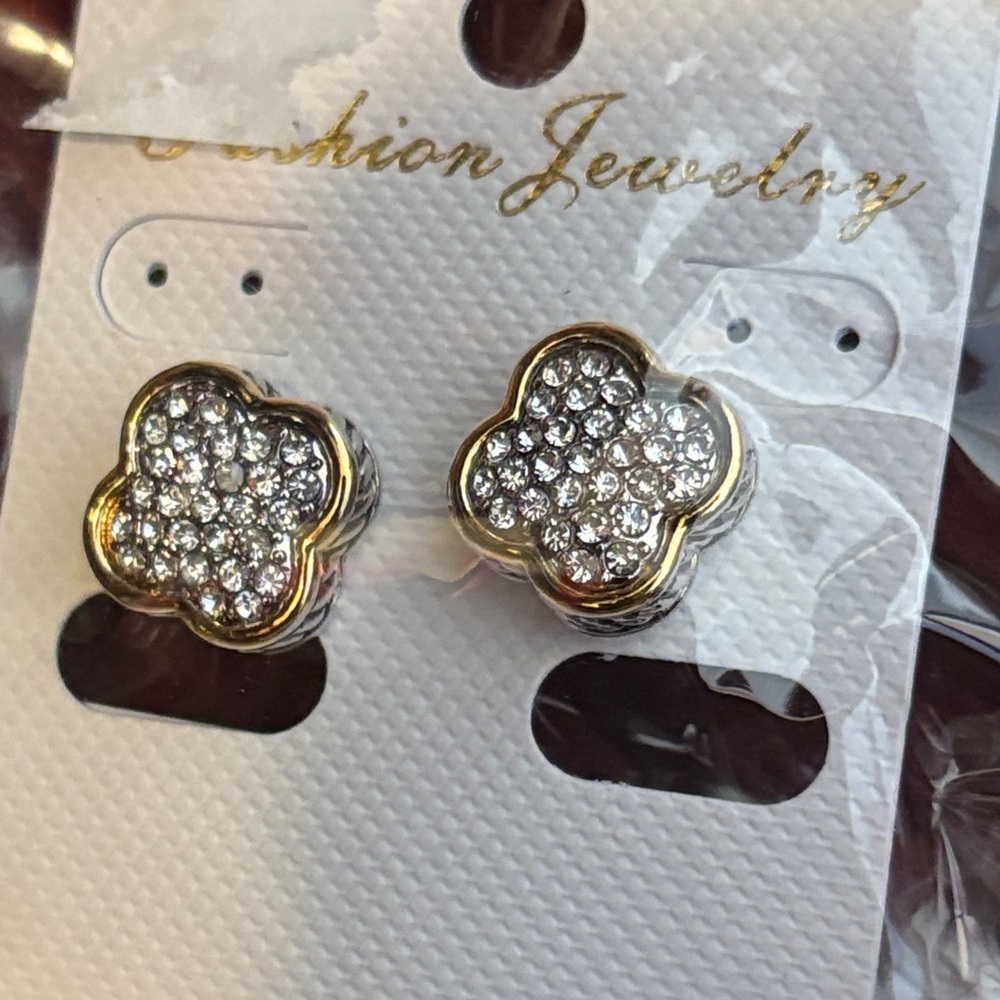 Gold and Silver Crystal Flower Earrings